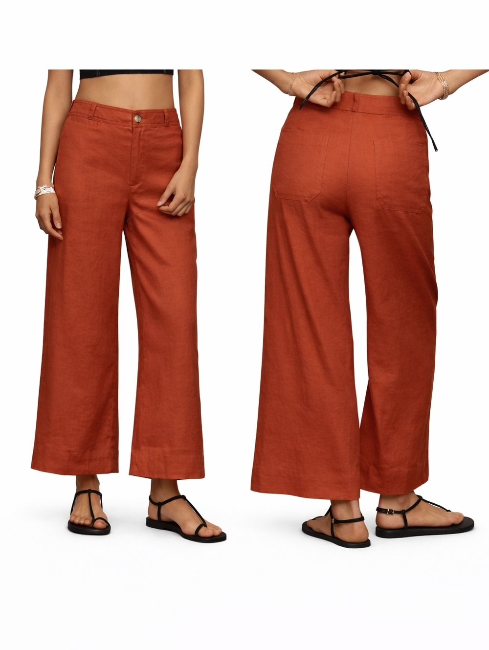 Maeve Anthropologie Ettie Linen Edition Wide Leg Crop Pants Rust High Rise 25P
